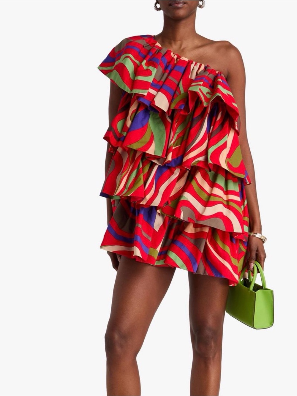 PUCCI One-shoulder tiered printed cotton-poplin mini dress